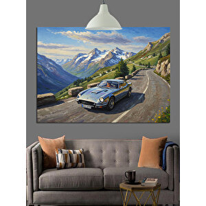 Dağ Yolunda Klasik Araba Dekoratif Kanvas - Mdf Ahşap Tablo 35x50 cm