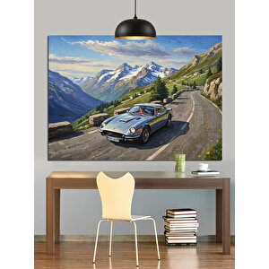 Dağ Yolunda Klasik Araba Dekoratif Kanvas - Mdf Ahşap Tablo 35x50 cm