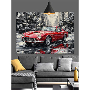 Yağmurlu Yolda Kırmızı Araba Dekoratif Kanvas - Mdf Ahşap Tablo 50x70 cm