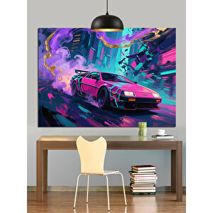 Neon Pembe Spor Araba Dekoratif Kanvas - Mdf Ahşap Tablo 50x70 cm