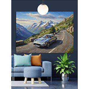 Dağ Yolunda Klasik Araba Dekoratif Kanvas - Mdf Ahşap Tablo 70x100 cm