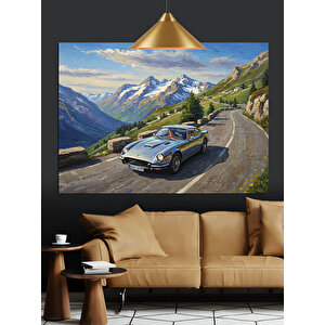Dağ Yolunda Klasik Araba Dekoratif Kanvas - Mdf Ahşap Tablo