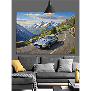 Dağ Yolunda Klasik Araba Dekoratif Kanvas - Mdf Ahşap Tablo