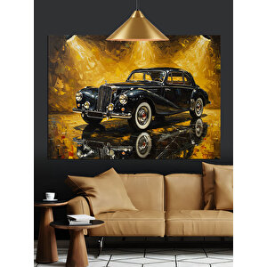 Altın Işıklı Klasik Araba Dekoratif Kanvas - Mdf Ahşap Tablo 70x100 cm