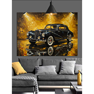 Altın Işıklı Klasik Araba Dekoratif Kanvas - Mdf Ahşap Tablo 70x100 cm