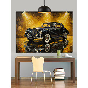 Altın Işıklı Klasik Araba Dekoratif Kanvas - Mdf Ahşap Tablo