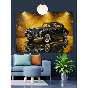 Altın Işıklı Klasik Araba Dekoratif Kanvas - Mdf Ahşap Tablo