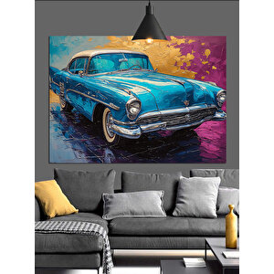 Mavi Klasik Araba Dekoratif Kanvas - Mdf Ahşap Tablo 70x100 cm