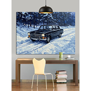 Karlı Siyah Araba Dekoratif Kanvas - Mdf Ahşap Tablo 70x100 cm