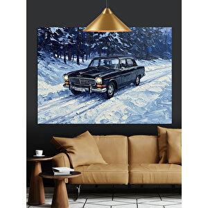 Karlı Siyah Araba Dekoratif Kanvas - Mdf Ahşap Tablo 70x100 cm