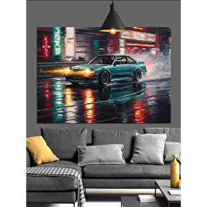 Yağmurlu Sokakta  Araba Dekoratif Kanvas - Mdf Ahşap Tablo