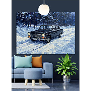 Karlı Siyah Araba Dekoratif Kanvas - Mdf Ahşap Tablo 25x35 cm