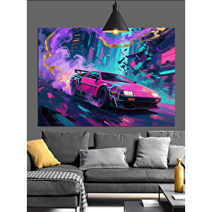 Neon Pembe Spor Araba Dekoratif Kanvas - Mdf Ahşap Tablo