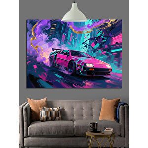 Neon Pembe Spor Araba Dekoratif Kanvas - Mdf Ahşap Tablo