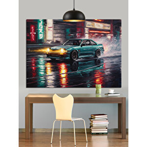 Yağmurlu Sokakta  Araba Dekoratif Kanvas - Mdf Ahşap Tablo 70x100 cm