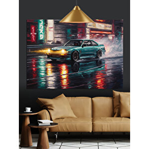 Yağmurlu Sokakta  Araba Dekoratif Kanvas - Mdf Ahşap Tablo