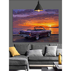 Turuncu Gökyüzünde Cabrio Araba Dekoratif Kanvas - Mdf Ahşap Tablo 70x100 cm