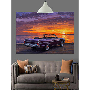 Turuncu Gökyüzünde Cabrio Araba Dekoratif Kanvas - Mdf Ahşap Tablo 70x100 cm