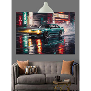 Yağmurlu Sokakta  Araba Dekoratif Kanvas - Mdf Ahşap Tablo 50x70 cm