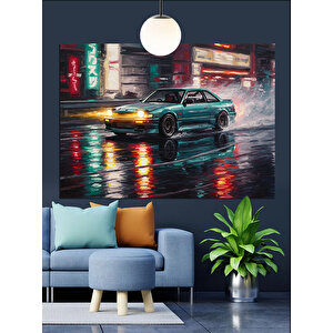 Yağmurlu Sokakta  Araba Dekoratif Kanvas - Mdf Ahşap Tablo 50x70 cm