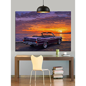 Turuncu Gökyüzünde Cabrio Araba Dekoratif Kanvas - Mdf Ahşap Tablo 70x100 cm