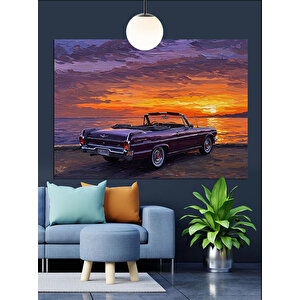 Turuncu Gökyüzünde Cabrio Araba Dekoratif Kanvas - Mdf Ahşap Tablo