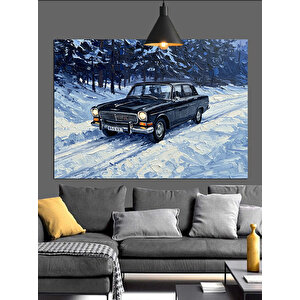 Karlı Siyah Araba Dekoratif Kanvas - Mdf Ahşap Tablo