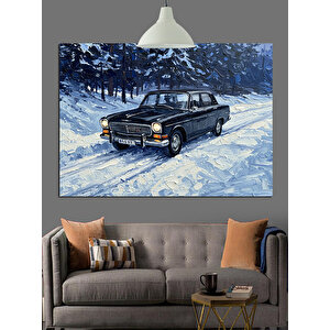 Karlı Siyah Araba Dekoratif Kanvas - Mdf Ahşap Tablo