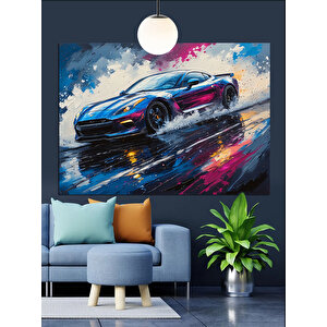 Yağmurlu Yarış Araba Dekoratif Kanvas - Mdf Ahşap Tablo