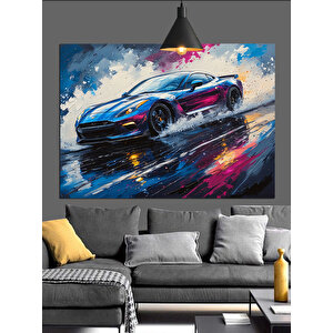 Yağmurlu Yarış Araba Dekoratif Kanvas - Mdf Ahşap Tablo 70x100 cm