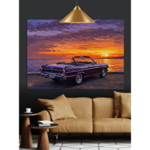 Turuncu Gökyüzünde Cabrio Araba Dekoratif Kanvas - Mdf Ahşap Tablo