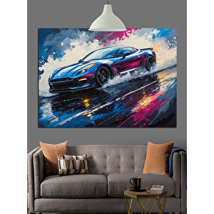 Yağmurlu Yarış Araba Dekoratif Kanvas - Mdf Ahşap Tablo 70x100 cm