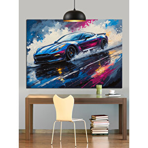 Yağmurlu Yarış Araba Dekoratif Kanvas - Mdf Ahşap Tablo 25x35 cm