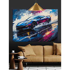 Yağmurlu Yarış Araba Dekoratif Kanvas - Mdf Ahşap Tablo