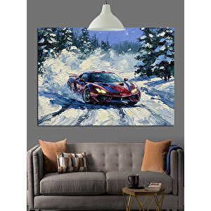 Karlı Dağda Spor Araba Dekoratif Kanvas - Mdf Ahşap Tablo 50x70 cm