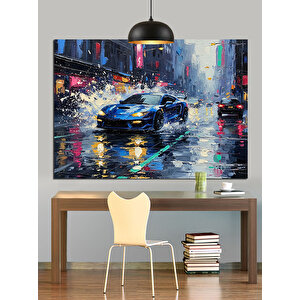 Yağmurlu Yolda Spor Araba Dekoratif Kanvas - Mdf Ahşap Tablo 50x70 cm