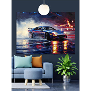 Yağmurlu Sokakta Araba Dekoratif Kanvas - Mdf Ahşap Tablo 35x50 cm