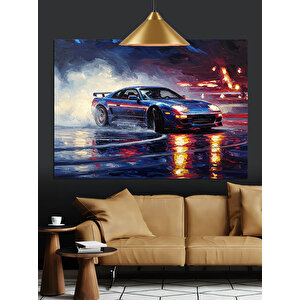 Yağmurlu Sokakta Araba Dekoratif Kanvas - Mdf Ahşap Tablo