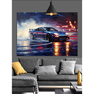 Yağmurlu Sokakta Araba Dekoratif Kanvas - Mdf Ahşap Tablo