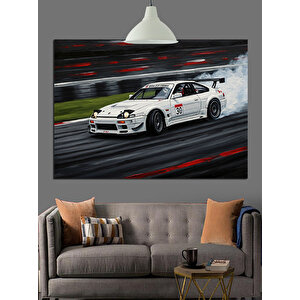 Hızlı Beyaz Yarış Arabası Dekoratif Kanvas - Mdf Ahşap Tablo 35x50 cm