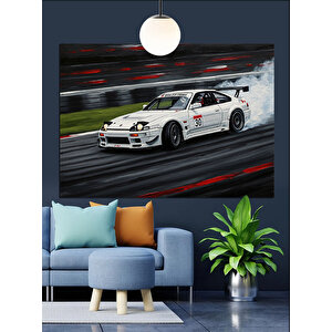 Hızlı Beyaz Yarış Arabası Dekoratif Kanvas - Mdf Ahşap Tablo 35x50 cm