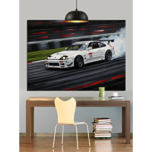 Hızlı Beyaz Yarış Arabası Dekoratif Kanvas - Mdf Ahşap Tablo 70x100 cm