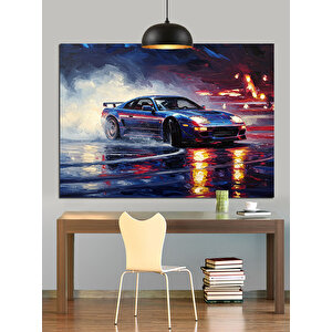 Yağmurlu Sokakta Araba Dekoratif Kanvas - Mdf Ahşap Tablo 50x70 cm