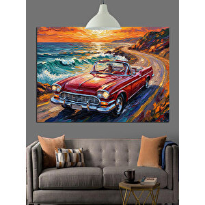 Gün Batımında Kırmızı Araba Dekoratif Kanvas - Mdf Ahşap Tablo 50x70 cm