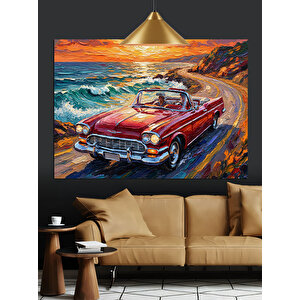 Gün Batımında Kırmızı Araba Dekoratif Kanvas - Mdf Ahşap Tablo 70x100 cm