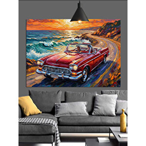 Gün Batımında Kırmızı Araba Dekoratif Kanvas - Mdf Ahşap Tablo 70x100 cm