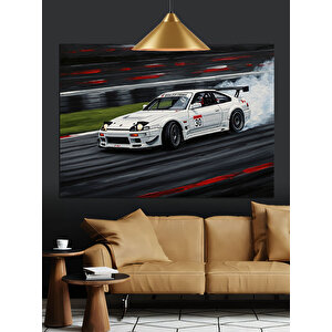 Hızlı Beyaz Yarış Arabası Dekoratif Kanvas - Mdf Ahşap Tablo