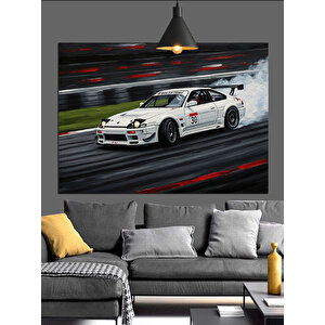 Hızlı Beyaz Yarış Arabası Dekoratif Kanvas - Mdf Ahşap Tablo