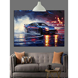 Yağmurlu Sokakta Araba Dekoratif Kanvas - Mdf Ahşap Tablo 70x100 cm