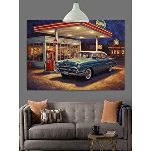 Benzinlikte Klasik Araba Dekoratif Kanvas - Mdf Ahşap Tablo 25x35 cm